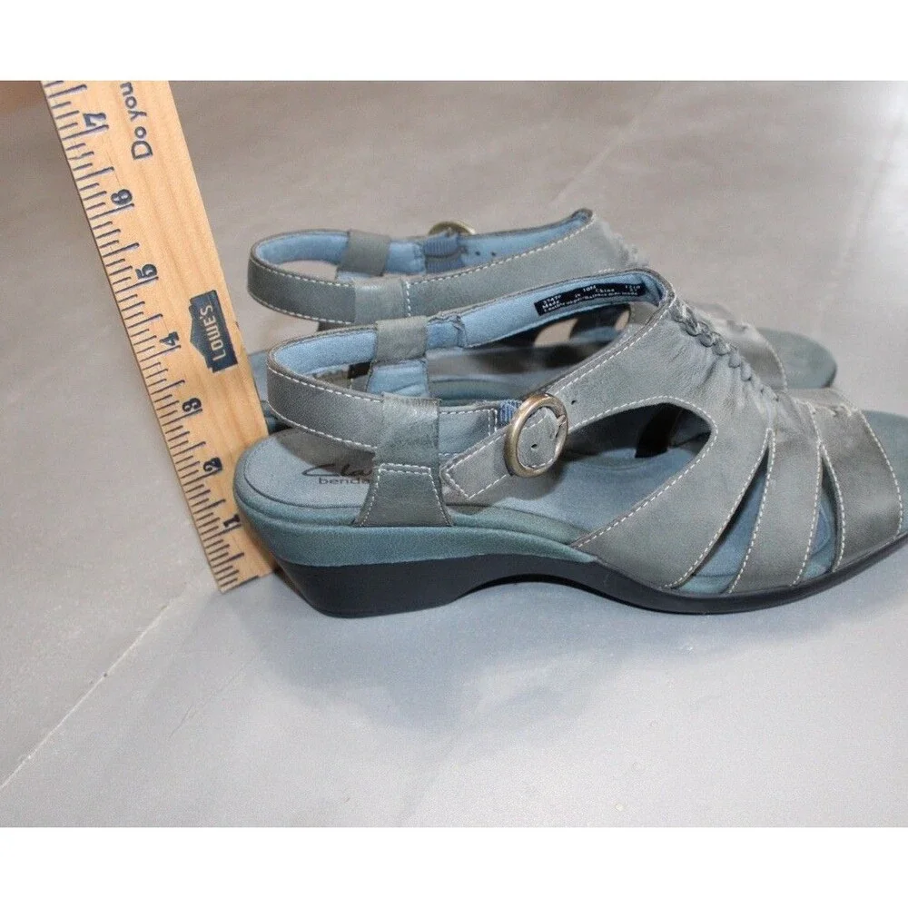 Clarks Bendables Slingback Sandals Women’s 10M Blue Gray Leather Comfort Walking